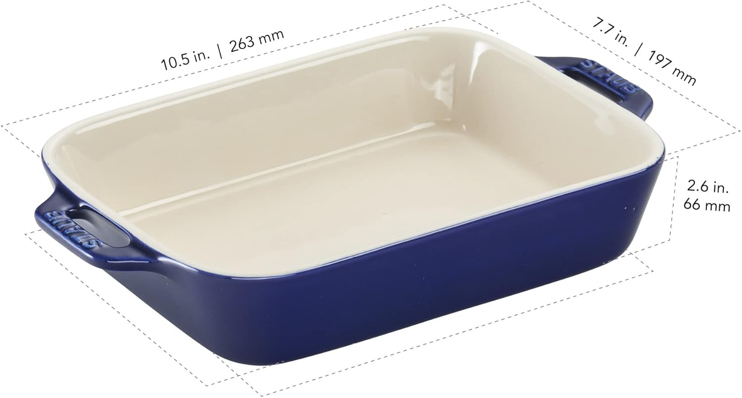 STAUB – 40508-591 STAUB Ceramics – Plato rectangular para hornear, 10.5 x 7.5 pulgadas, azul oscuro