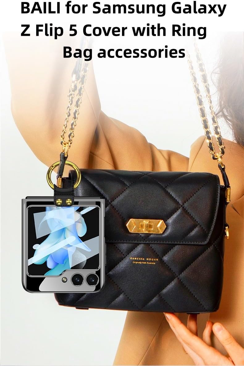 BAILI Funda transparente para Samsung Galaxy Z Flip5 con anillo, cristal duro para Galaxy Z Flip 5 con pantalla pequeña HD a prueba de explosiones