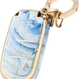 OFFCURVE Funda para llavero de coche compatible con Jeep y Dodge A5, Llavero de oro azul OFFCURVE Funda para llavero de coche compatible con Jeep y Dodge A5, Llavero de oro azul