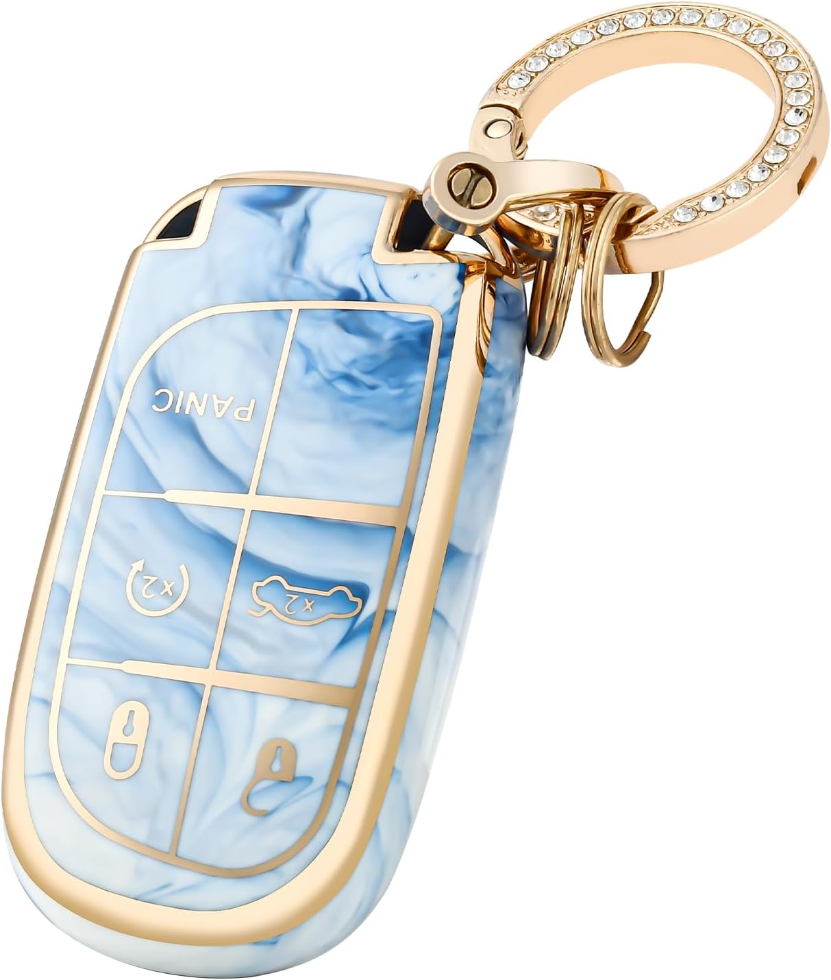 OFFCURVE Funda para llavero de coche compatible con Jeep y Dodge A5, Llavero de oro azul