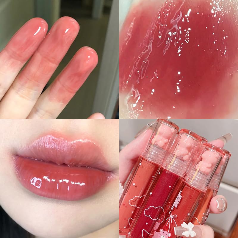 Juego de lápices labiales líquidos hidratantes de oso de 6 colores, lindo oso gelatina, juego de esmalte de labios dulce hidratante, maquillaje de