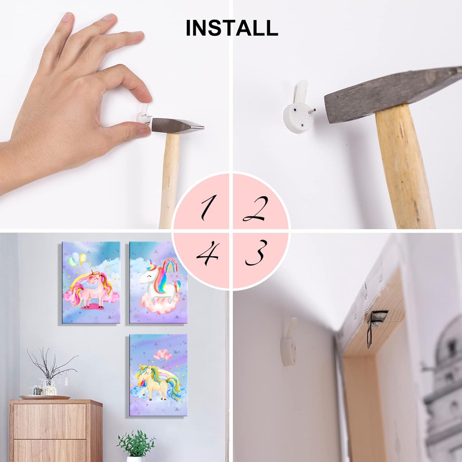 YUANAND Arte de pared de unicornio para dormitorio de niña, cuadros de lienzo de arcoíris para decoración del hogar del cuarto del bebé, carteles