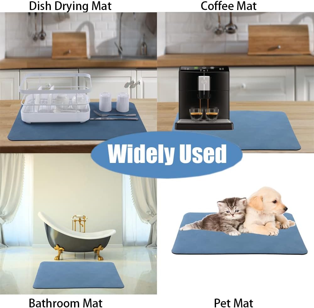 TCASH Tapete de secado de platos para encimera de cocina, 24 x 16 pulgadas, tapete de drenaje súper absorbente, almohadilla antideslizante para