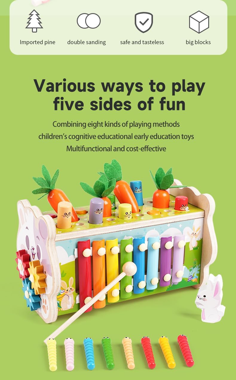 Juguetes Montessori para niños de 1 año, (8 en 1), juguete de madera para golpear martillos, juego de golpe a topos para niños pequeños, juego de
