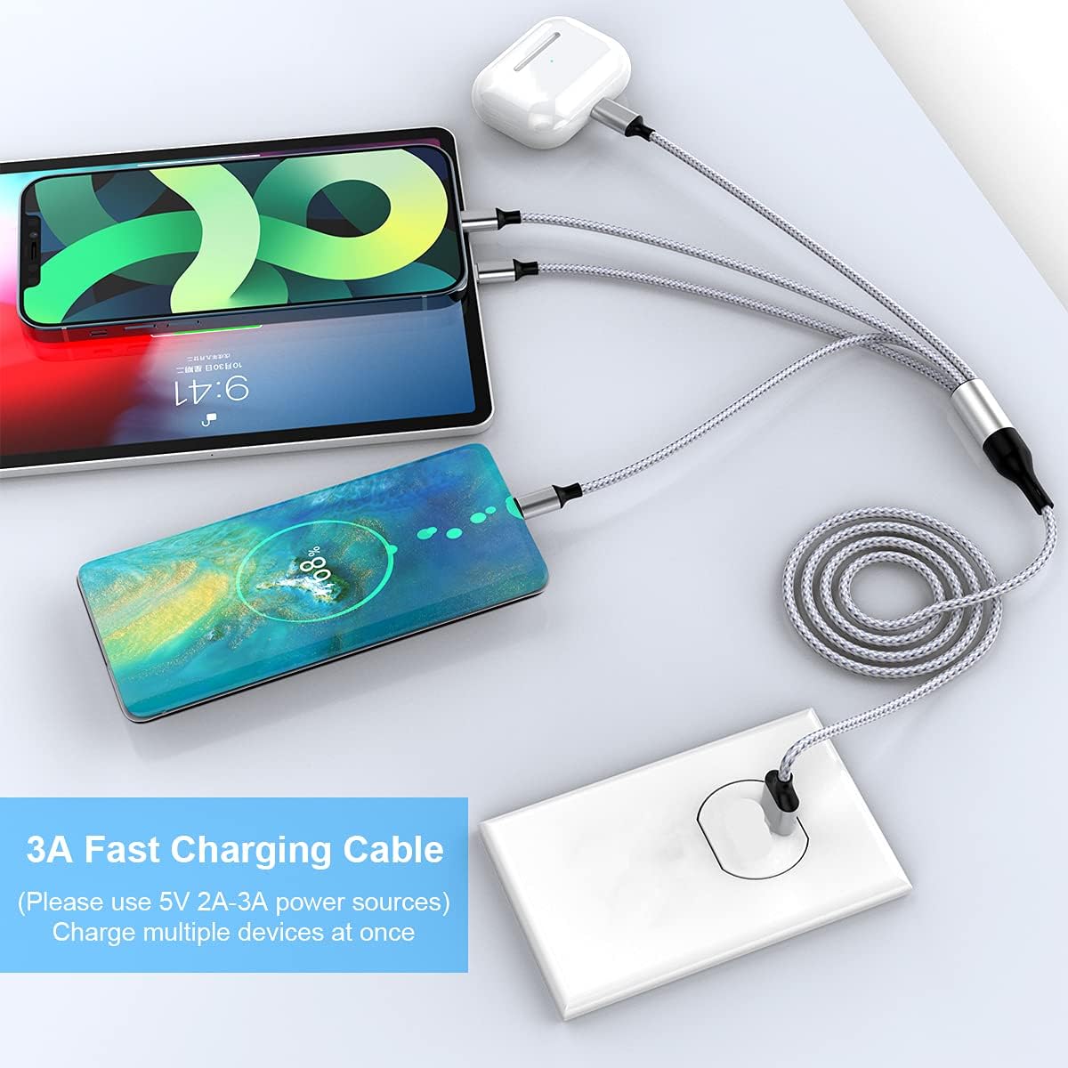 Cable de carga para iPhone de 5.9 ft6 pies Multi 4 en 1 USB Universal Cable de carga rápida Cable de carga múltiple Lightningx2+Tipo C+Micro USB