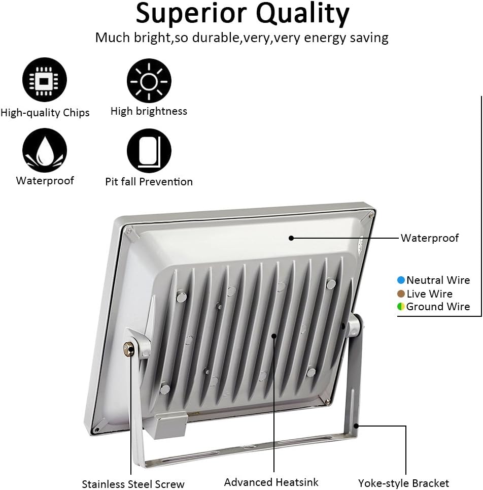 Paquete de 10 luces LED de 30 W, foco para exteriores, impermeable, IP65, 6000-6500K, 3300 lm, luces de seguridad para garaje, jardín, césped, patio