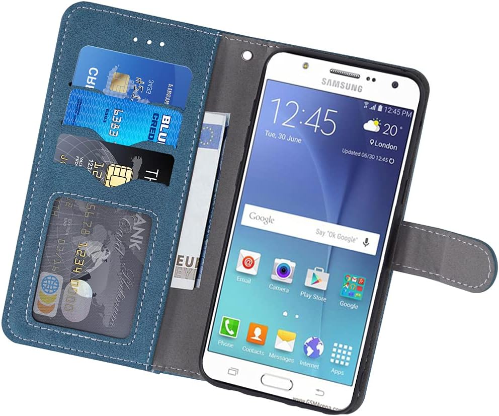 Asuwish Funda de teléfono para Samsung Galaxy J5 2015, funda tipo cartera con tapa y protector de pantalla de vidrio templado, soporte para