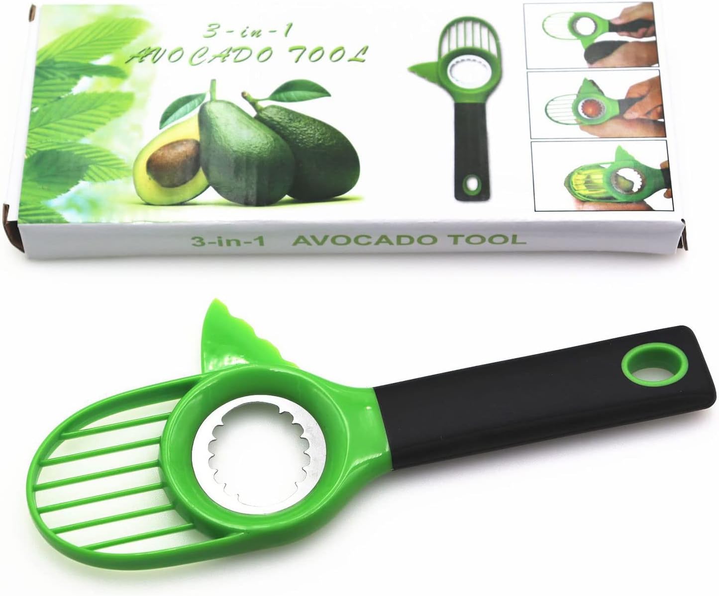 hundgostu- Cortador de aguacate 3 en 1 con mango de agarre, cuchillo multifuncional de aguacate sin BPA, funciona como cortador de picador adecuado