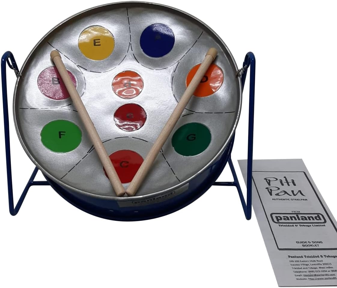 Tambor de acero (Steelpan) de 10 pulgadas con instrucciones fáciles para principiantes Rainbow Pitipan (azul y plateado)