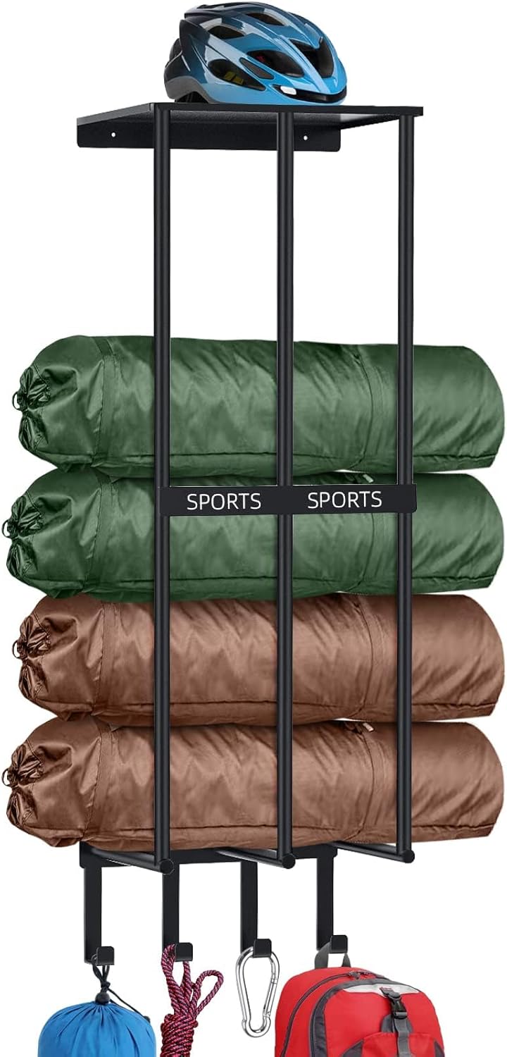 Almacenamiento de silla de camping, soporte de metal para silla de camping para garaje con 4 ganchos, silla de playa y estante de almacenamiento de