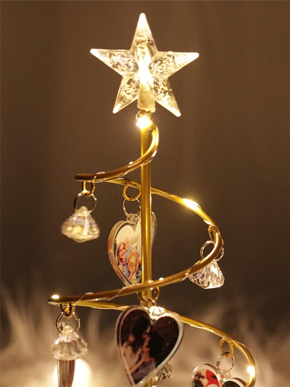 Foto personalizada con luces de árbol de cristal de Navidad, foto familiar personalizada, lámpara de Navidad de metal, decoración de regalos para