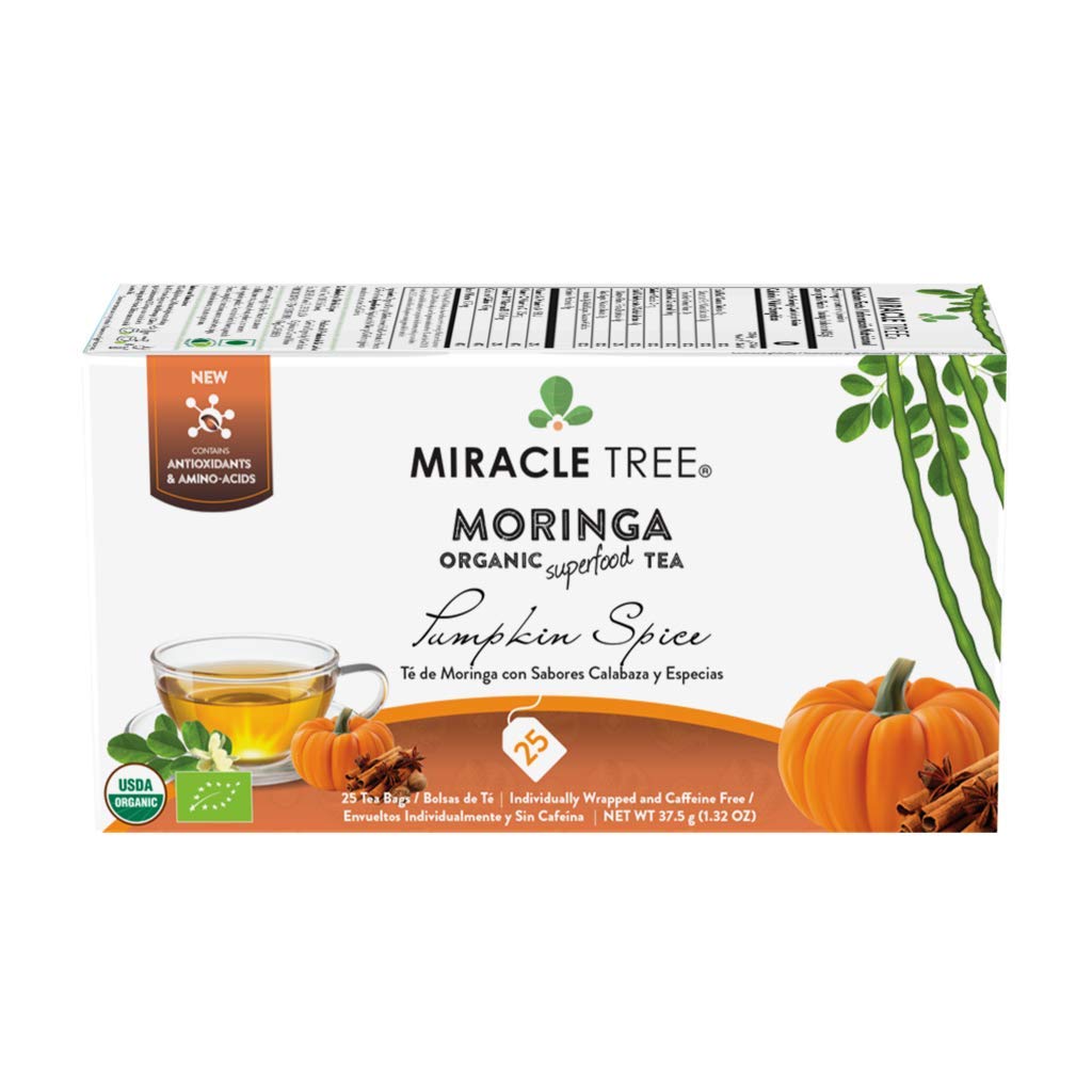 Miracle Tree – Té de moringa orgánico, superalimento, 25 sacos de té individuales sellados.