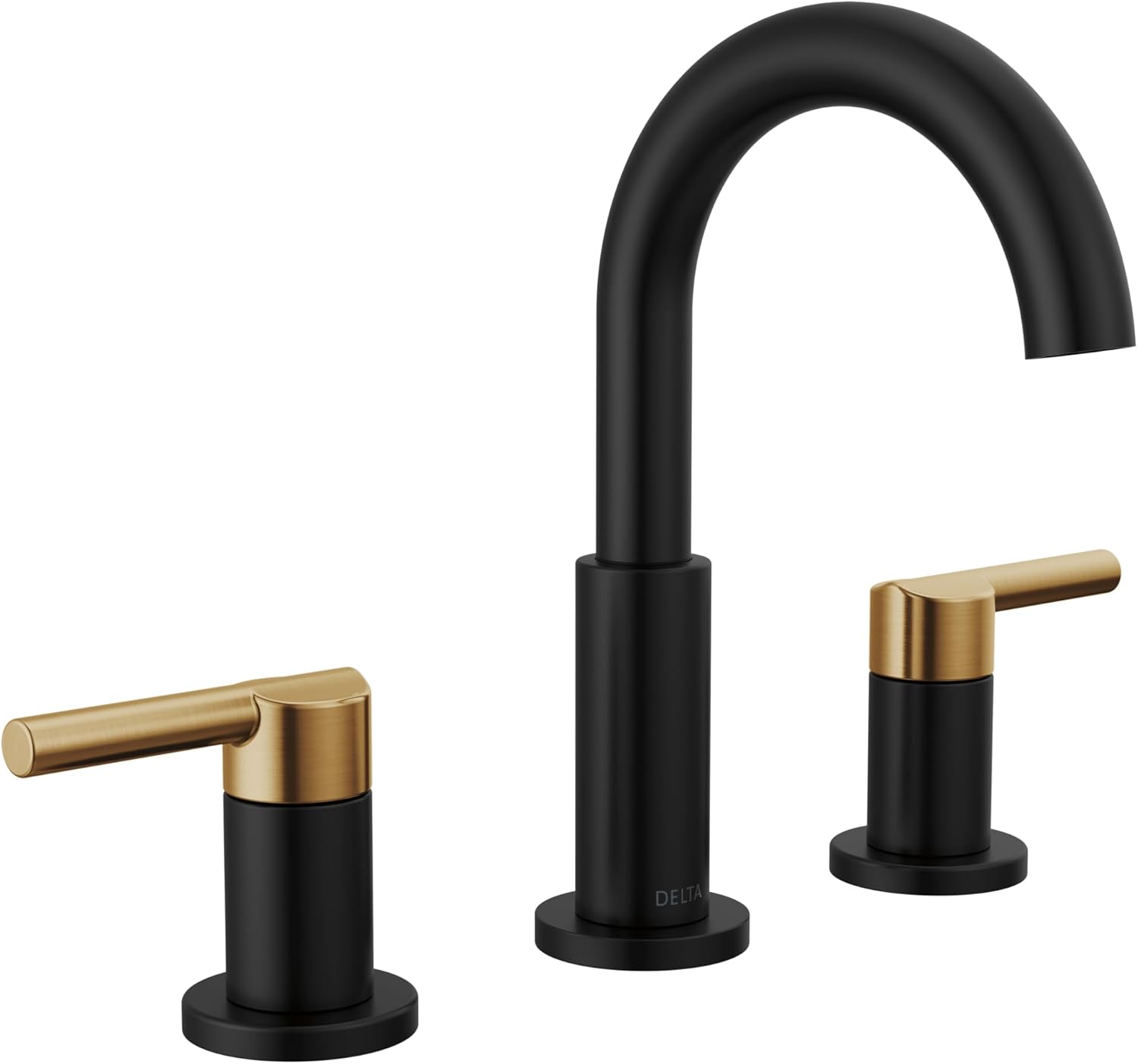 Delta Faucet Nicoli – Grifo de baño generalizado de 3 agujeros, grifo de baño negrodorado, grifo de lavabo de baño, montaje de drenaje, negro