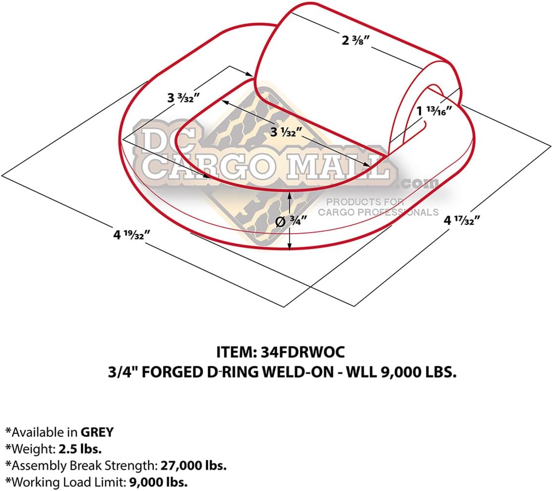 DC Cargo – Anclajes de amarre con anillo en D soldado  34 pulgadas (paquete de 4) acero forjado resistente con ABS de 27,000 libras  Anillos en D