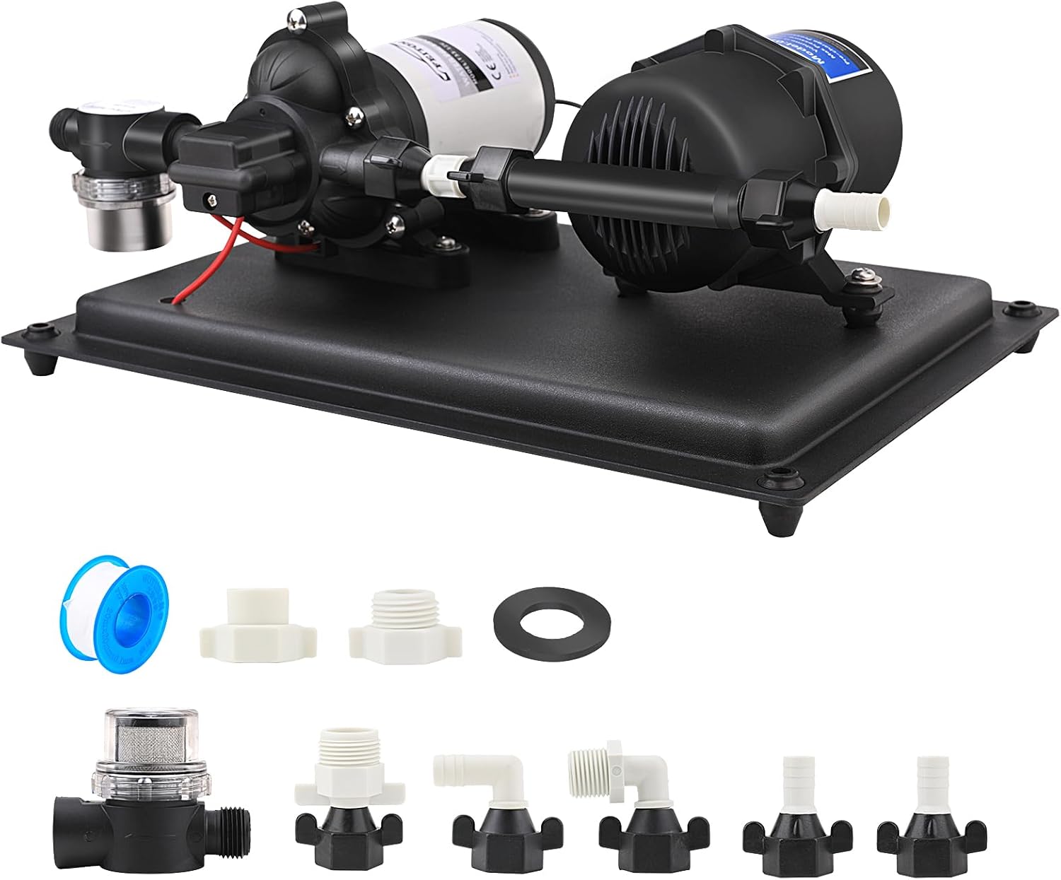 Bomba de agua RV 12V DC 3.5 GPM 45PSI Bomba de diafragma de agua dulce con tanque acumulador prepresurizado de 0.75L 125PSI, interruptor de presión