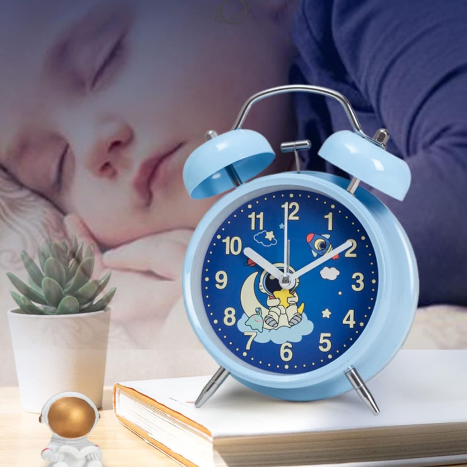 Reloj despertador analógico para dormitorio, reloj despertador para niños, 4 pulgadas sin tictac, doble campana, reloj despertador con luz de fondo,