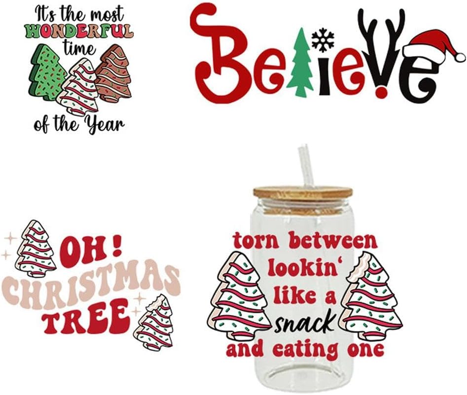 Adhesivos de transferencia de vasos UV DTF, calcomanía decorativa de Feliz Navidad para vasos de vidrio, envoltura de vasos impermeables de Papá