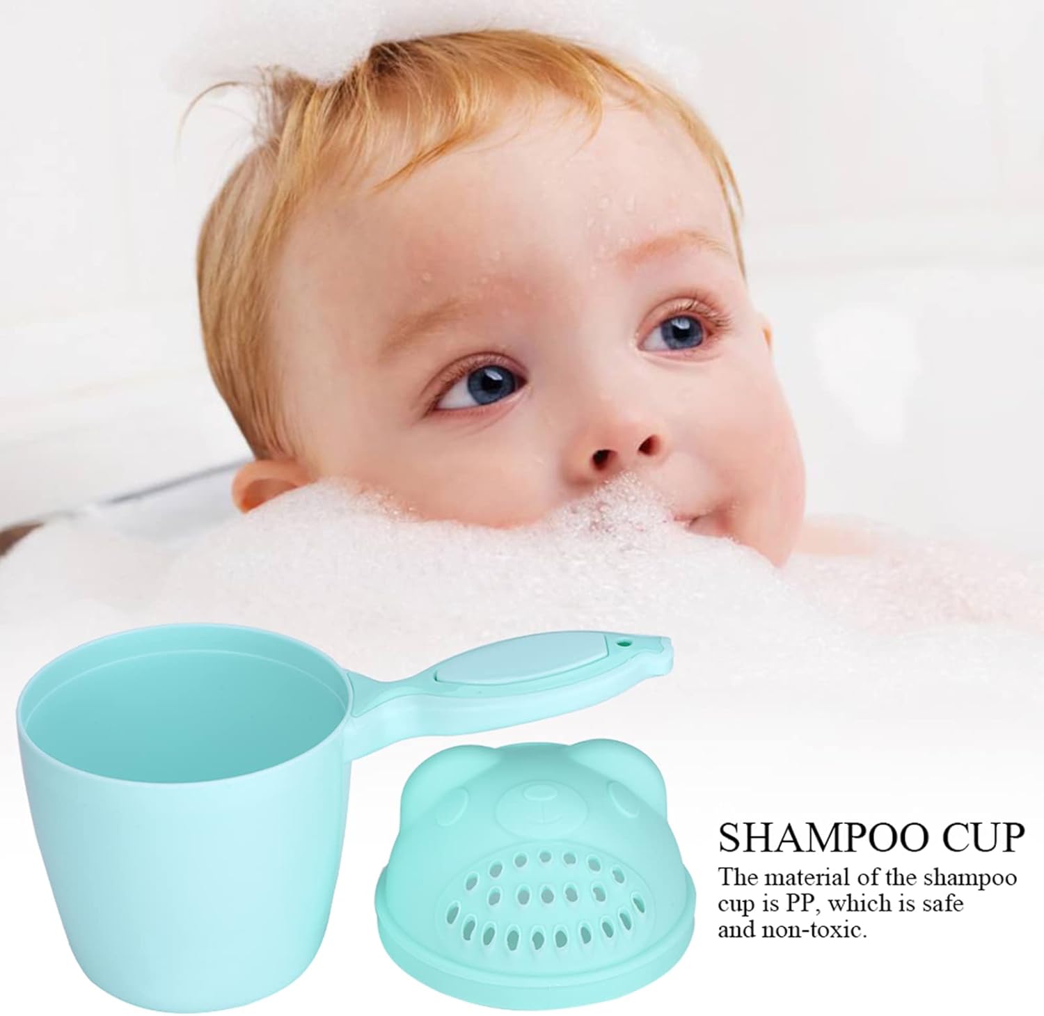 Taza de enjuague de baño para bebé, enjuague de champú para bebés, enjuague de baño desmontable sin desgarros, enjuague de baño para niños (verde)