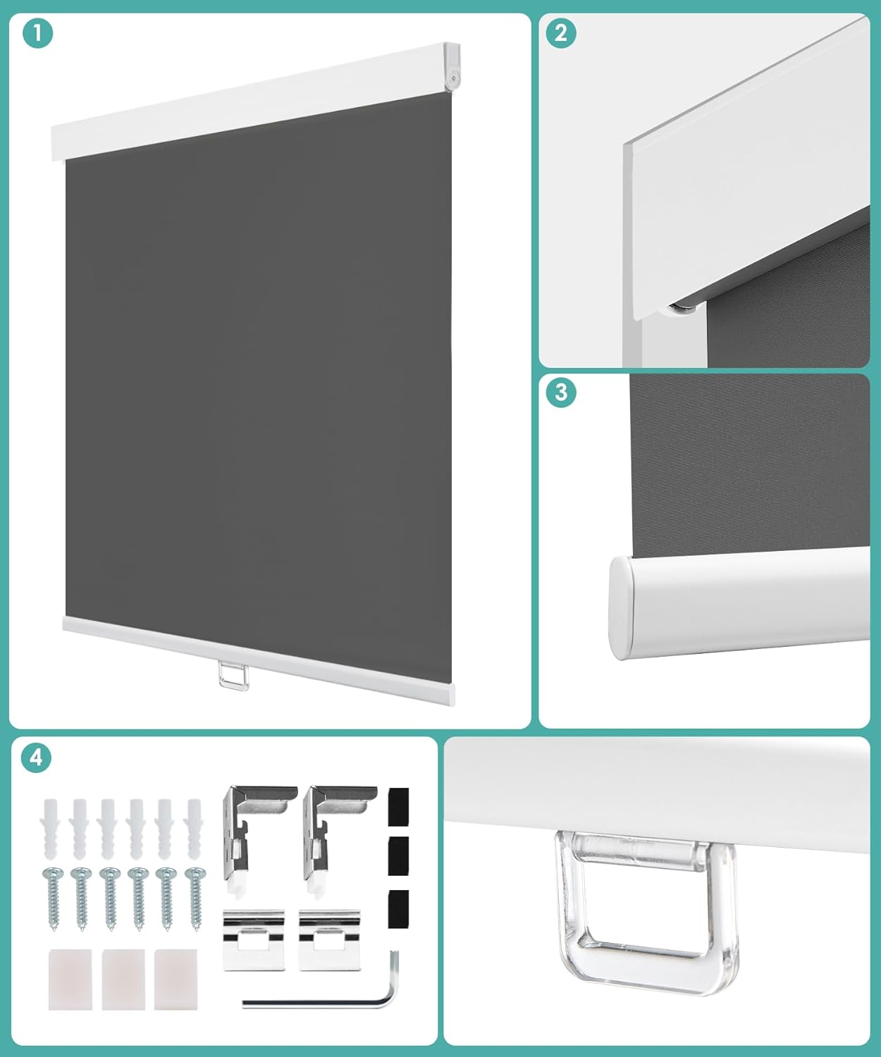 BlinDecor Persianas enrollables opacas para ventanas, 35 x 72 pulgadas, para dormitorio interior, persianas enrollables sin cordón con protección UV