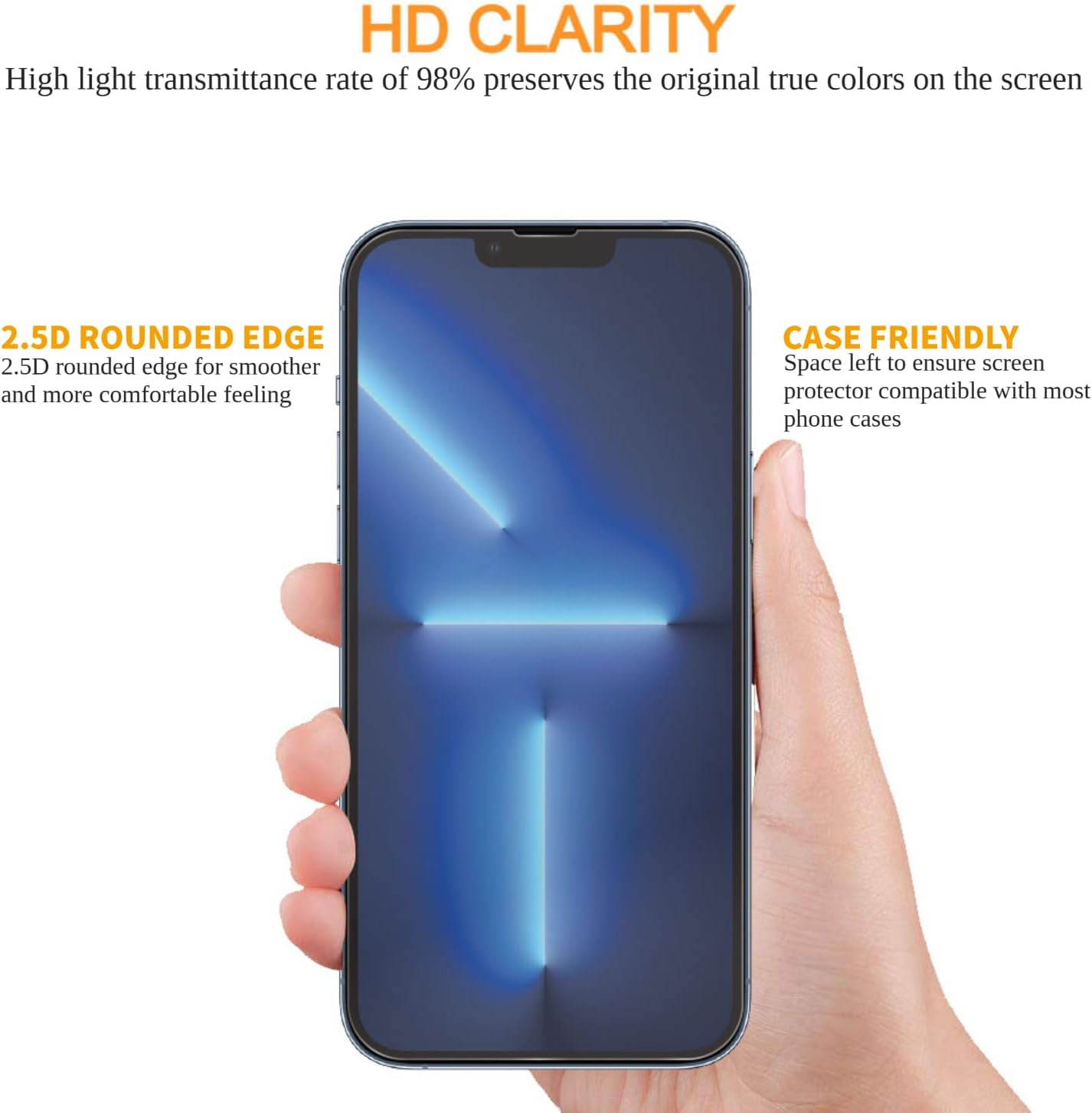 Diamond Shield compatible con iPhone 13 Pro Max, protector de pantalla de vidrio templado y protector de lente de cámara (paquete de 2), dureza 9H,
