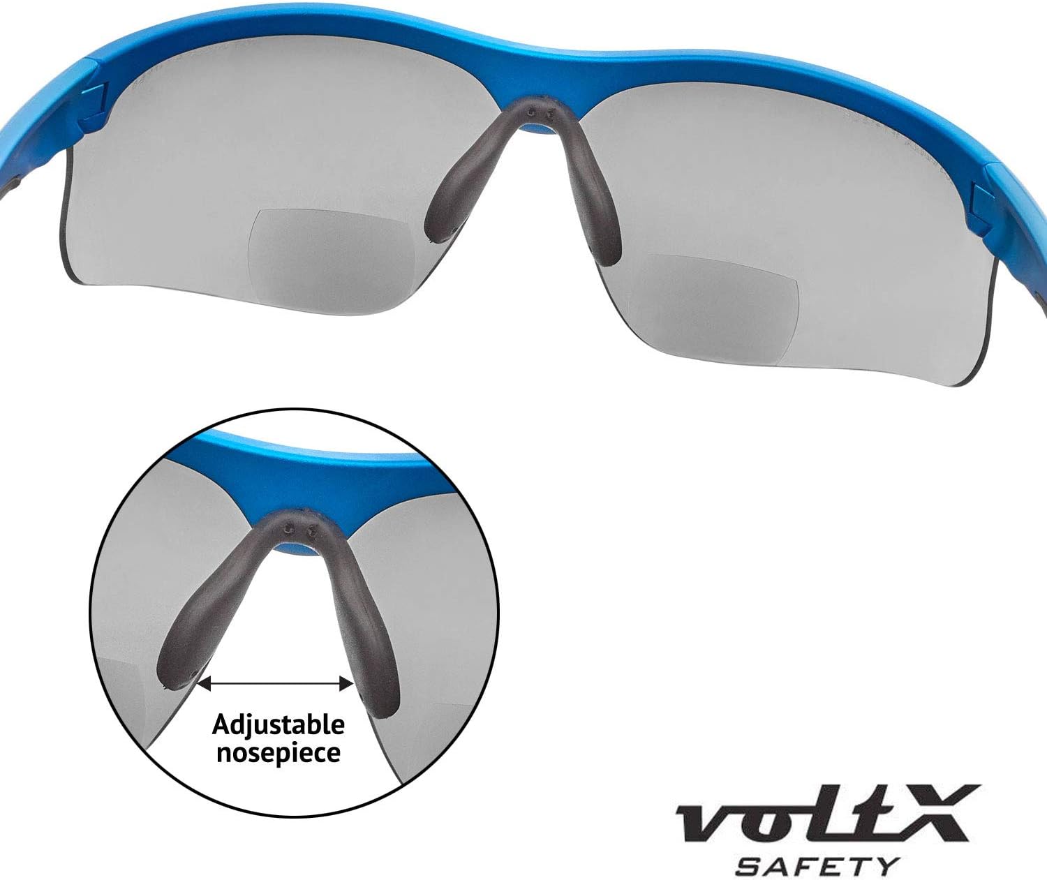 voltX ‘CONSTRUCTOR ULTIMATE’ Gafas de seguridad bifocales de lectura (marco azul, lente de espejo azul + 1.5 dioptrías) con certificación CE EN166FT