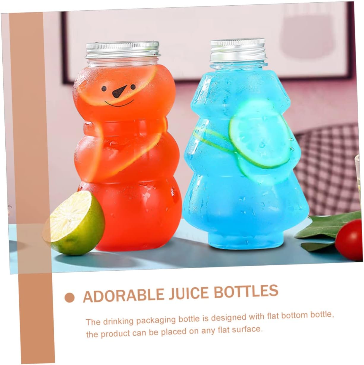 NOLITOY 10 tarros de boticario para bebidas, botellas de plástico con tapas, organizador de refrigerador, botella de muñeco de nieve, botella