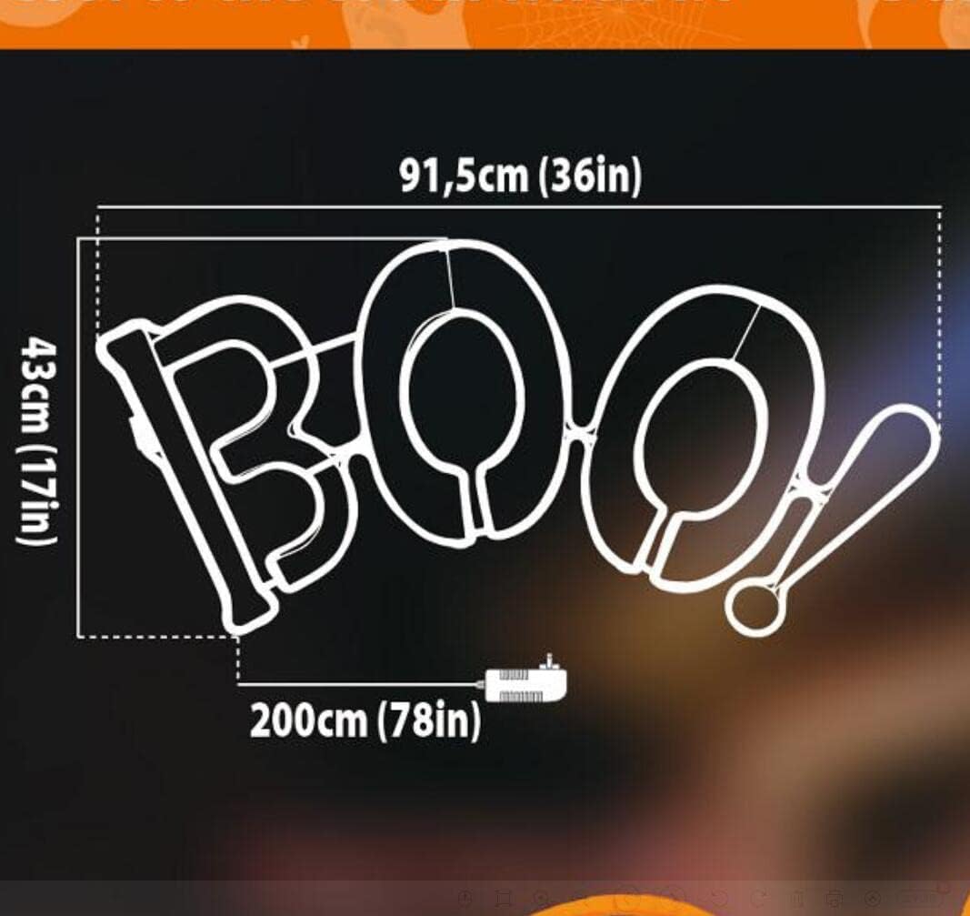 JUSTPRO Large 36×17 Inch Super-Bright 666LED Boo Neon Motif Orange LEDs Outdoor Halloween Decoration with UL Standard Adaptor Waterproof for Outdoor