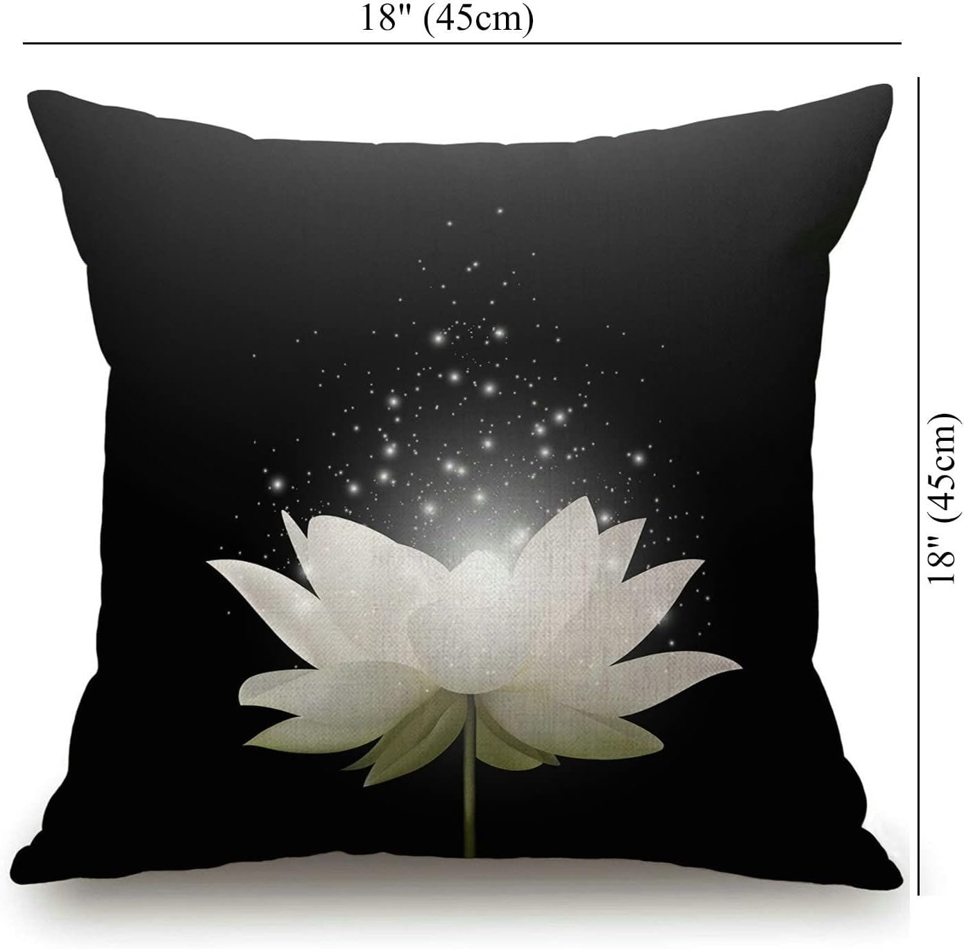 Funda de almohada floral, flor de loto blanco mágico sobre fondo negro, decoración de sofá o dormitorio, fundas de almohada de arpillera para