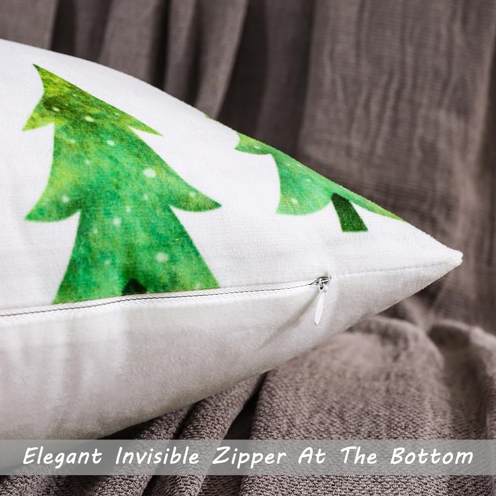 JOJOGOGO Juego de 4 fundas de almohada de 18 x 18 pulgadas para decoración de Navidad de color verde esmeralda para árbol de Navidad, fundas de