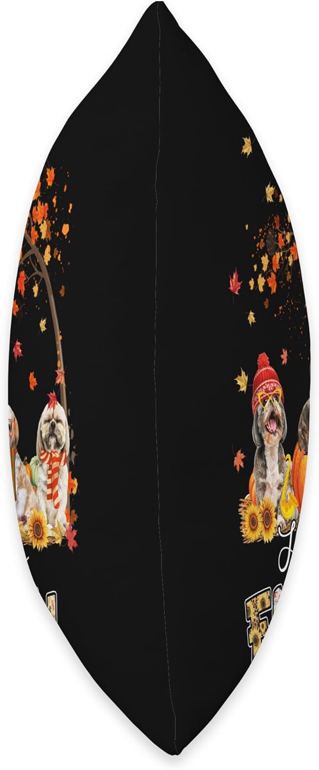 Shih Tzu Dog Happy Fall Y’all Autumn Gift Dog Tee Shih Tzu Dog – Cojín de Acción de Gracias, diseño de calabaza, camión, otoño, 18 x 18 pulgadas,