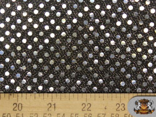 Tela plateada negra con lentejuelas de lunares pequeños, 42 pulgadas de ancho, vendido por The Yard