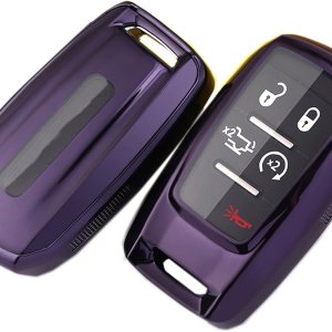 Funda para llavero para Dodge Ram 1500 2019, 2020, 2021, accesorios de TPU suave, soporte remoto de piel, funda de entrada sin llave (morado) Funda para llavero para Dodge Ram 1500 2019, 2020, 2021, accesorios de TPU suave, soporte remoto de piel, funda de entrada sin llave (morado)