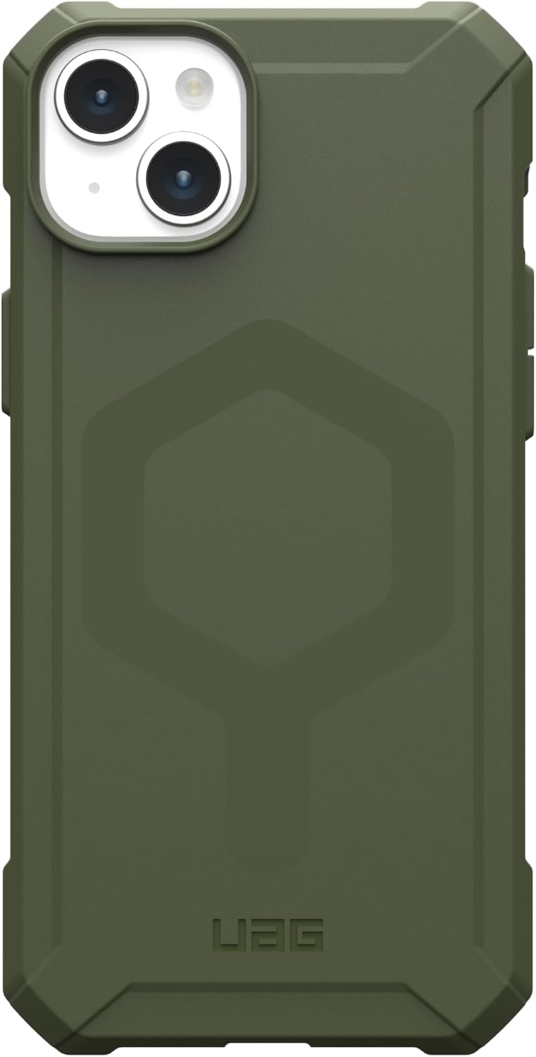 URBAN ARMOR GEAR UAG – Funda compatible con iPhone 15 Plus de 6.7 pulgadas, Essential Armor Olive Drab, imán integrado compatible con carga MagSafe,