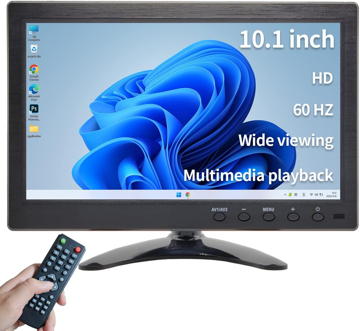 10.1 inch Security Monitor & Displays, 1024 * 600 Resolution, HDBNCAVVGAUSB Input, Built-in Dual Speakers Portable LCD Monitor, Suitable for Game