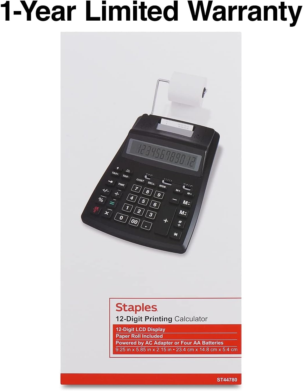 Tru Red Tr44780 Tr44780 Calculadora de impresión de escritorio de 12 dígitos, color negro
