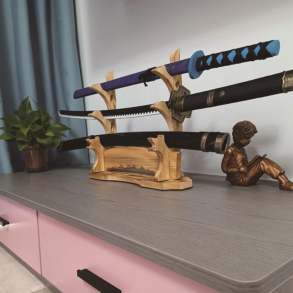 Soporte para espada, soporte de pared Katana de madera, Katana Wakizashi Genji hoja samurái japonesa Gladius (madera maciza, 3 capas)