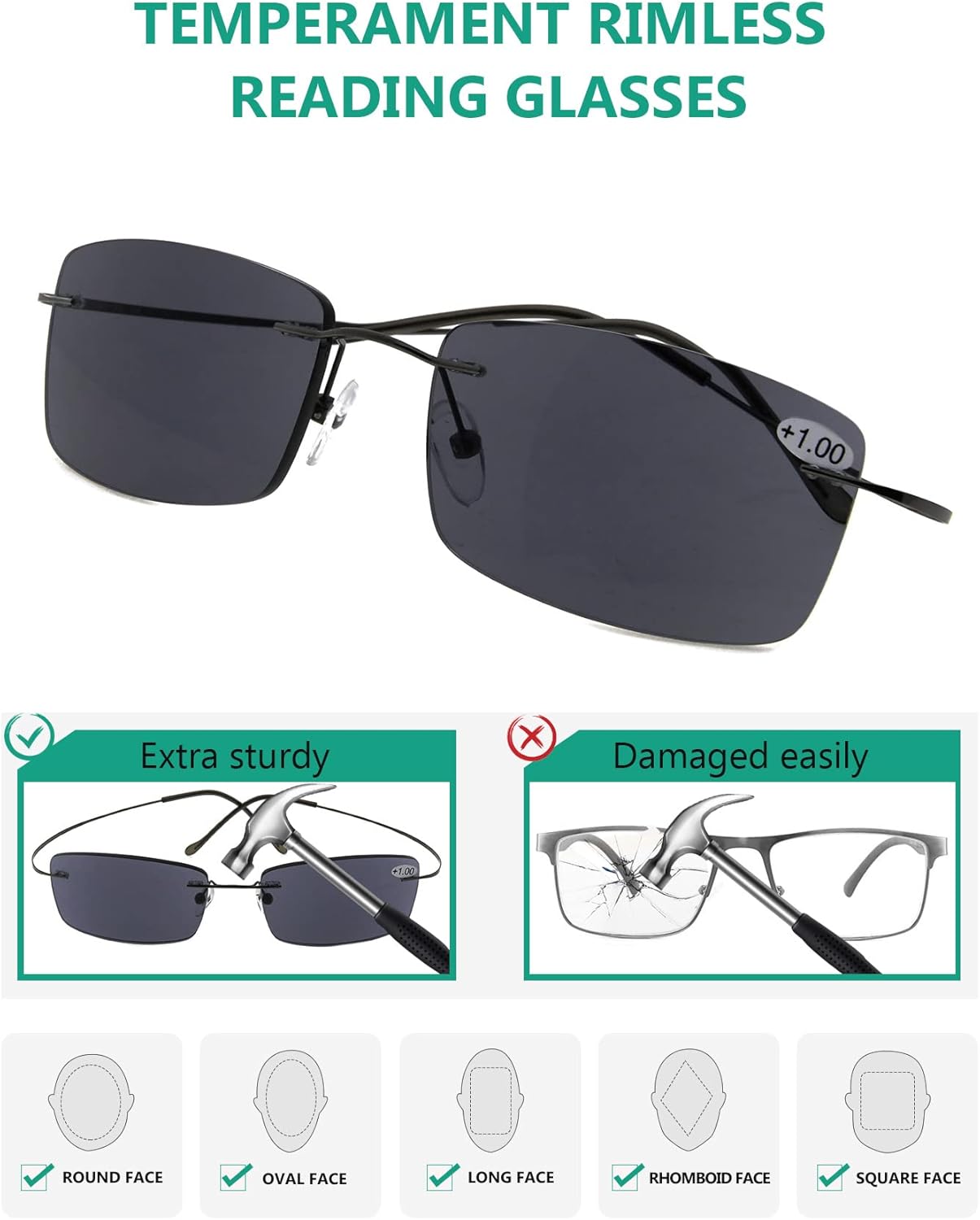 Gafas de lectura sin marco Eyekepper, en titanio, para lectores hombres y mujeres, 1