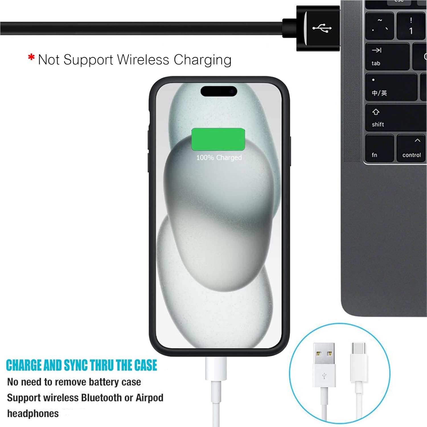 Funda de batería para iPhone 15, Full Encircle 8000mAh Ultra-Slim Recargable Smart Portátil, Funda de carga extendida compatible con iPhone 15 (6.1