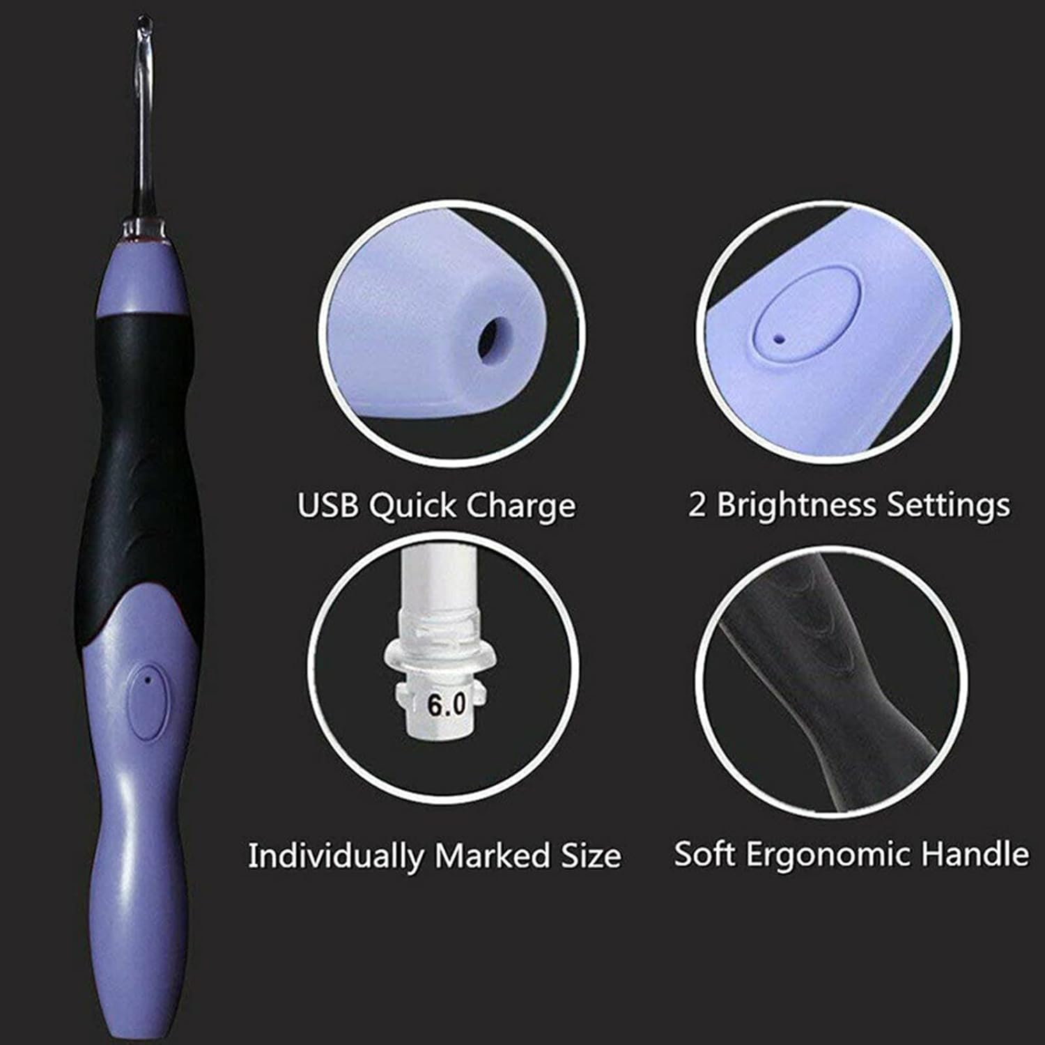 Juego de ganchos de ganchillo de conteo digital, ganchos de ganchillo ergonómicos con luz LED y contador de puntadas digital, kit de tejido para