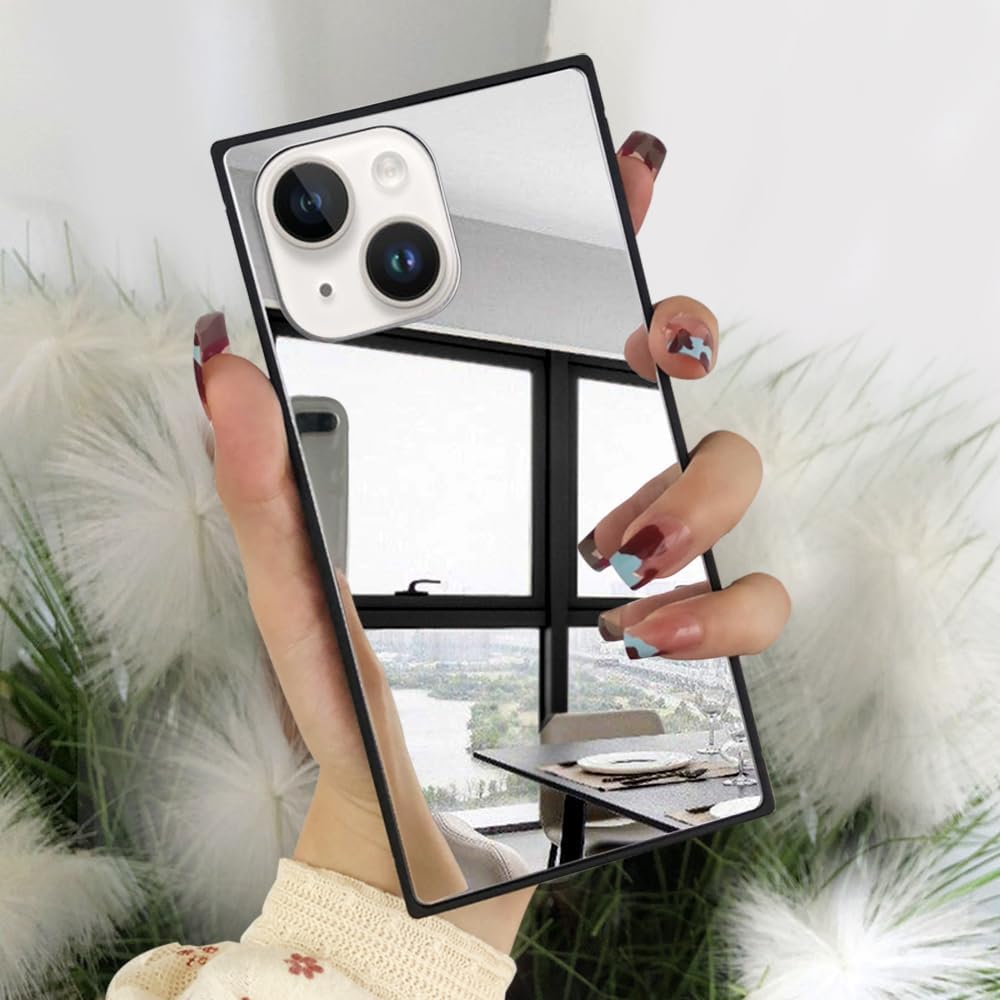 VAOXTY Funda compatible con iPhone 15 Pro con espejo cuadrado, bonita para mujeres y niñas, diseño de espejo de cristal de maquillaje, diseño de