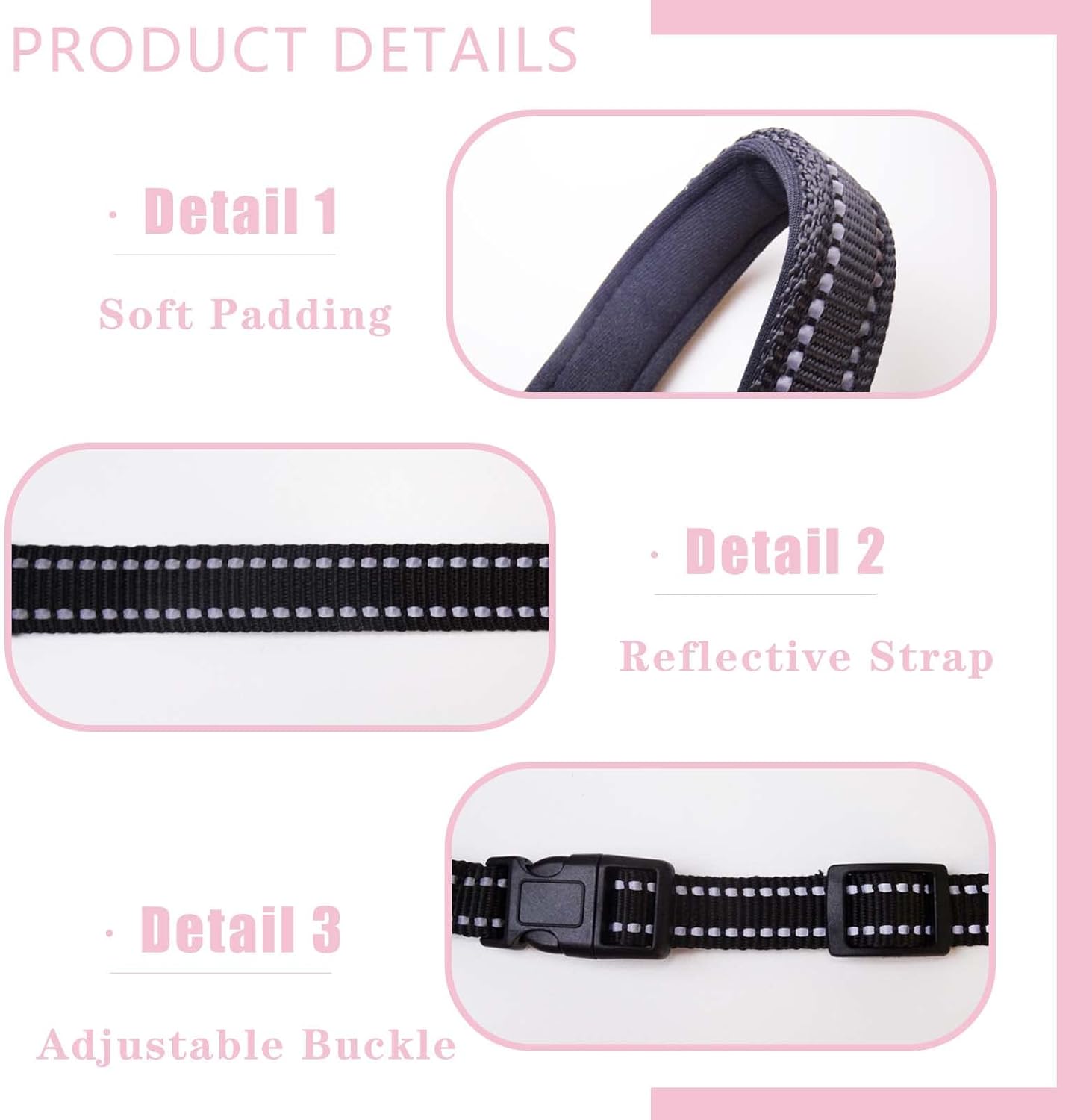 OHVEECA Collar de cabeza de perro con correa reflectante ajustable para evitar tirones de la cabeza del perro con clip de seguridad, arnés acolchado