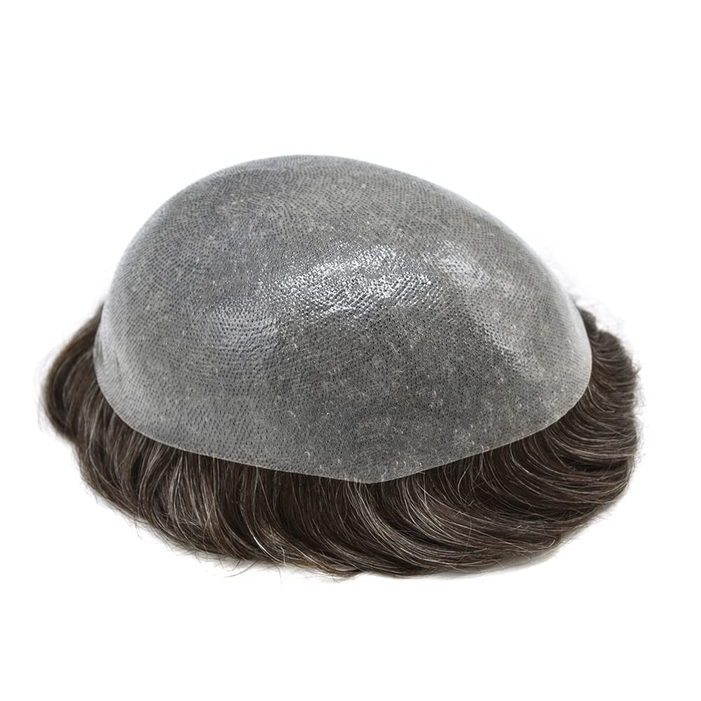 Toupee para hombres Sistema de reemplazo de cabello humano PU piel fina V-looped negro unidades de cabello masculino naturaleza para hombre Toupee