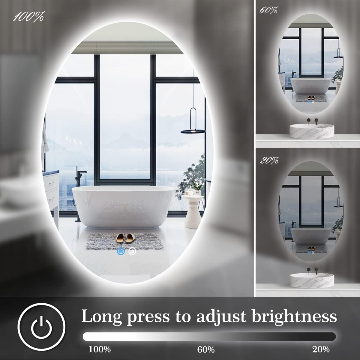 TiliKuly Espejo de tocador ovalado iluminado de 25 x 38 pulgadas con luces sin marco, espejo retroiluminado ovalado para pared de baño, espejo LED