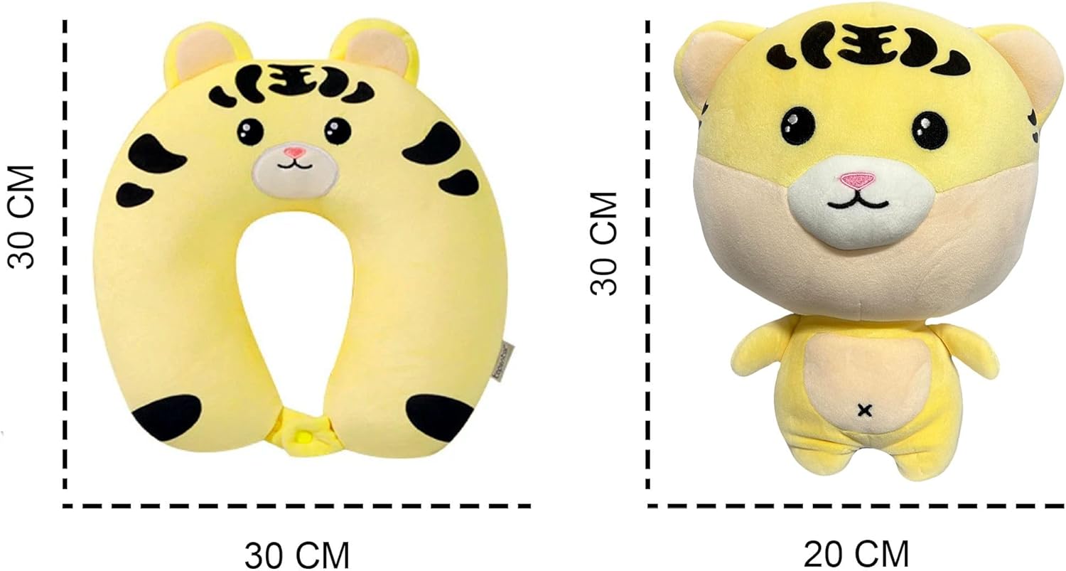 Almohada de cuello de viaje 2 en 1 de tigre que se transforma en suave y adorable animal de peluche, la máxima comodidad de viaje para niños,