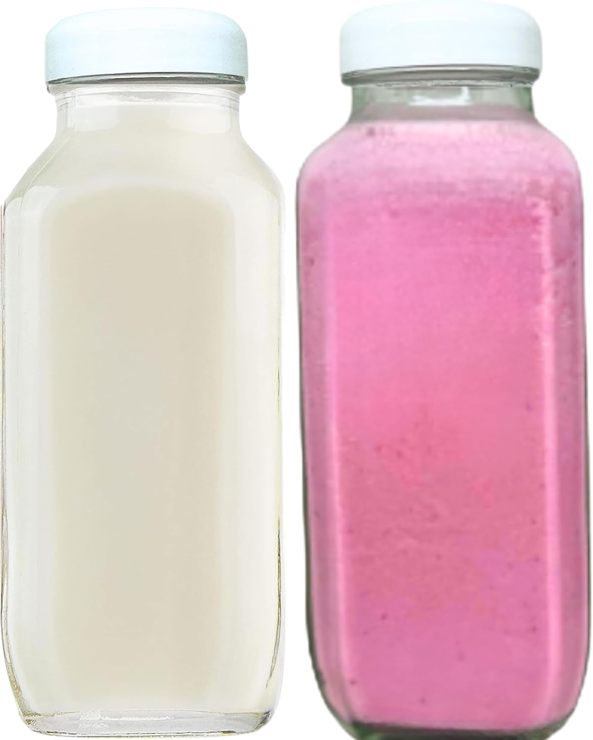 Botella de vidrio hermética cuadrada de 16 onzas con tapas de plástico, contenedor perfecto para almacenamiento de leche materna, botellas de vidrio