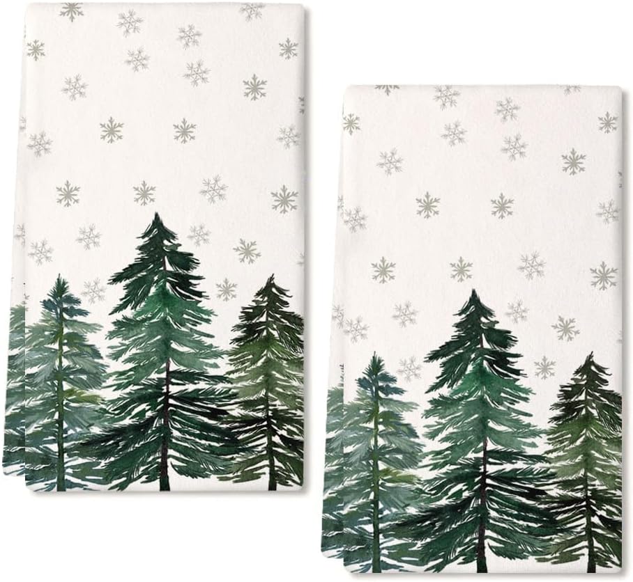 ARKENY AD140 – Juego de 2 paños de cocina de Navidad, diseño de copos de nieve, color verde, 18 x 26 pulgadas, diseño de Nobel de granja, decoración