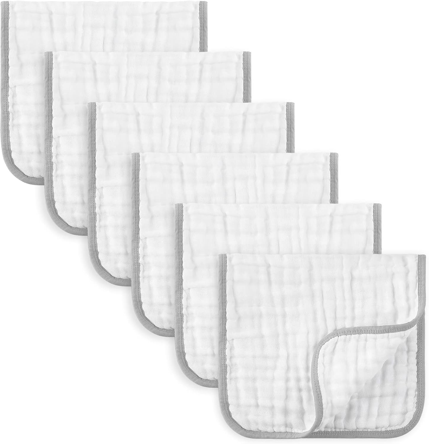 MUKIN Juego de paños para eructos unisex para recién nacidos, paquete de 6 baberos para niños y niñas (gris)