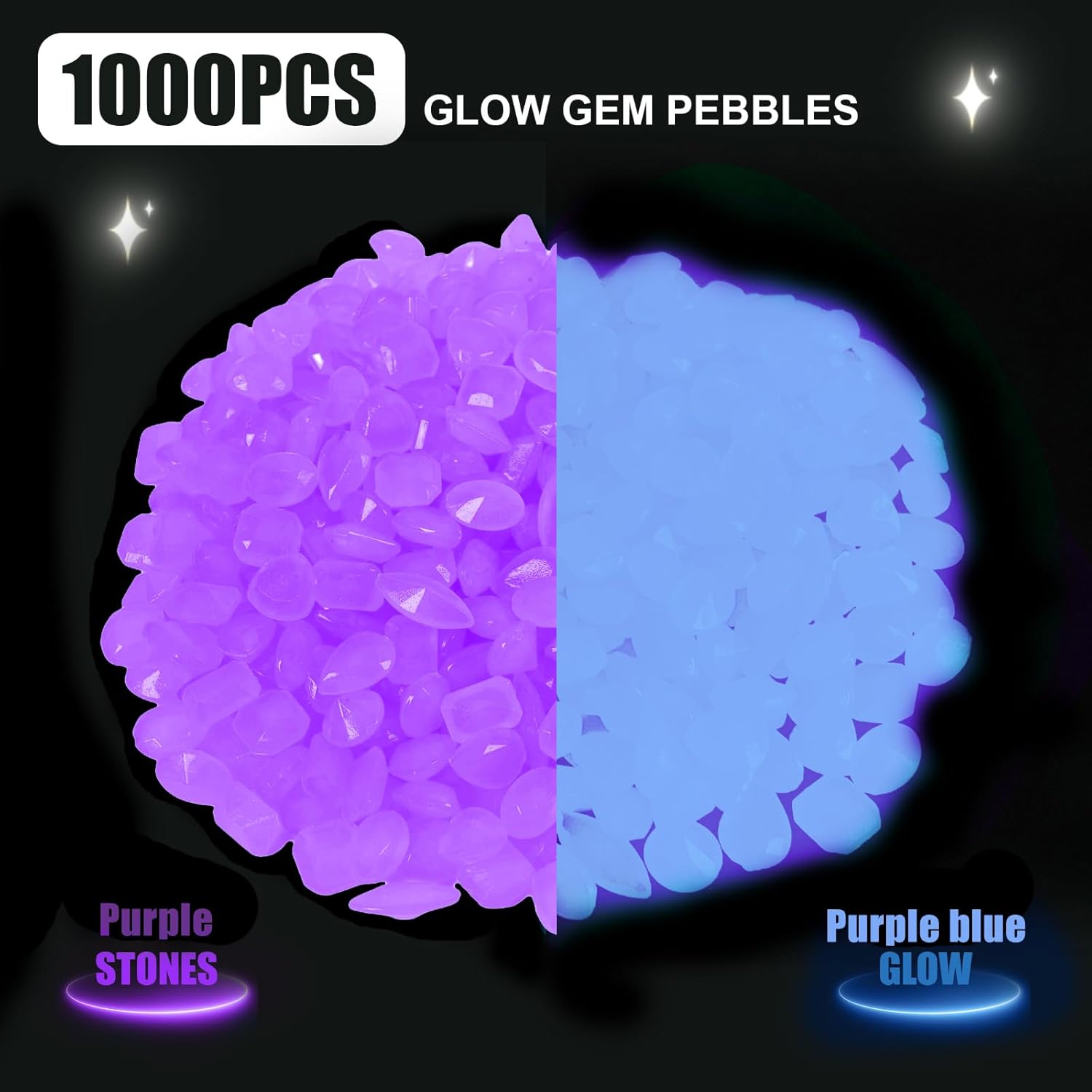Oubest Piedras brillantes que brillan en la oscuridad con forma de gema para decoración de jardín, decoración de jarrones, piedras para paisaje,