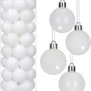 Adornos de bolas de Navidad blancas de 1.57 pulgadas, 40 piezas inastillables, juego de adornos de bolas de Halloween, adornos blancos para árbol de Adornos de bolas de Navidad blancas de 1.57 pulgadas, 40 piezas inastillables, juego de adornos de bolas de Halloween, adornos blancos para árbol de