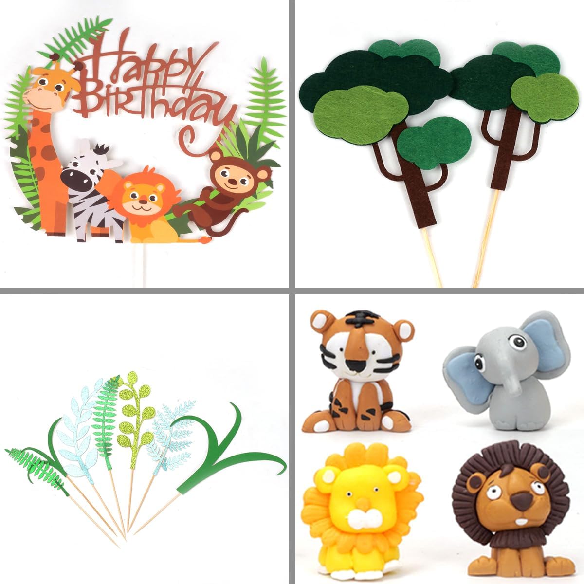 Biendo Decoración para tartas de animales de safari en la selva, 14 piezas de decoración de pastel de animales de feliz cumpleaños, jirafa, tigre,
